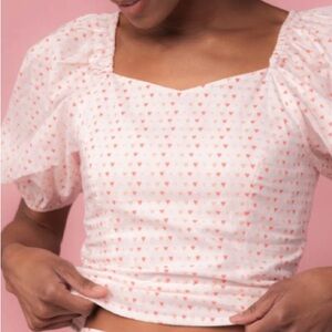 Ivy City Co 2X Ariel Pink Heart Patterned Women's Top puff sleeve smocked top
